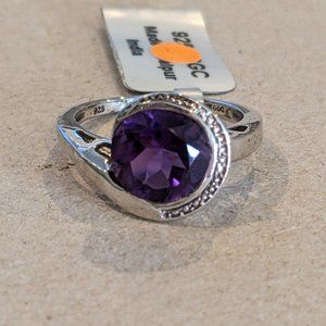 Size 8 3.20ct Amethyst Sterling Silver Ring New with Tag and Certificate